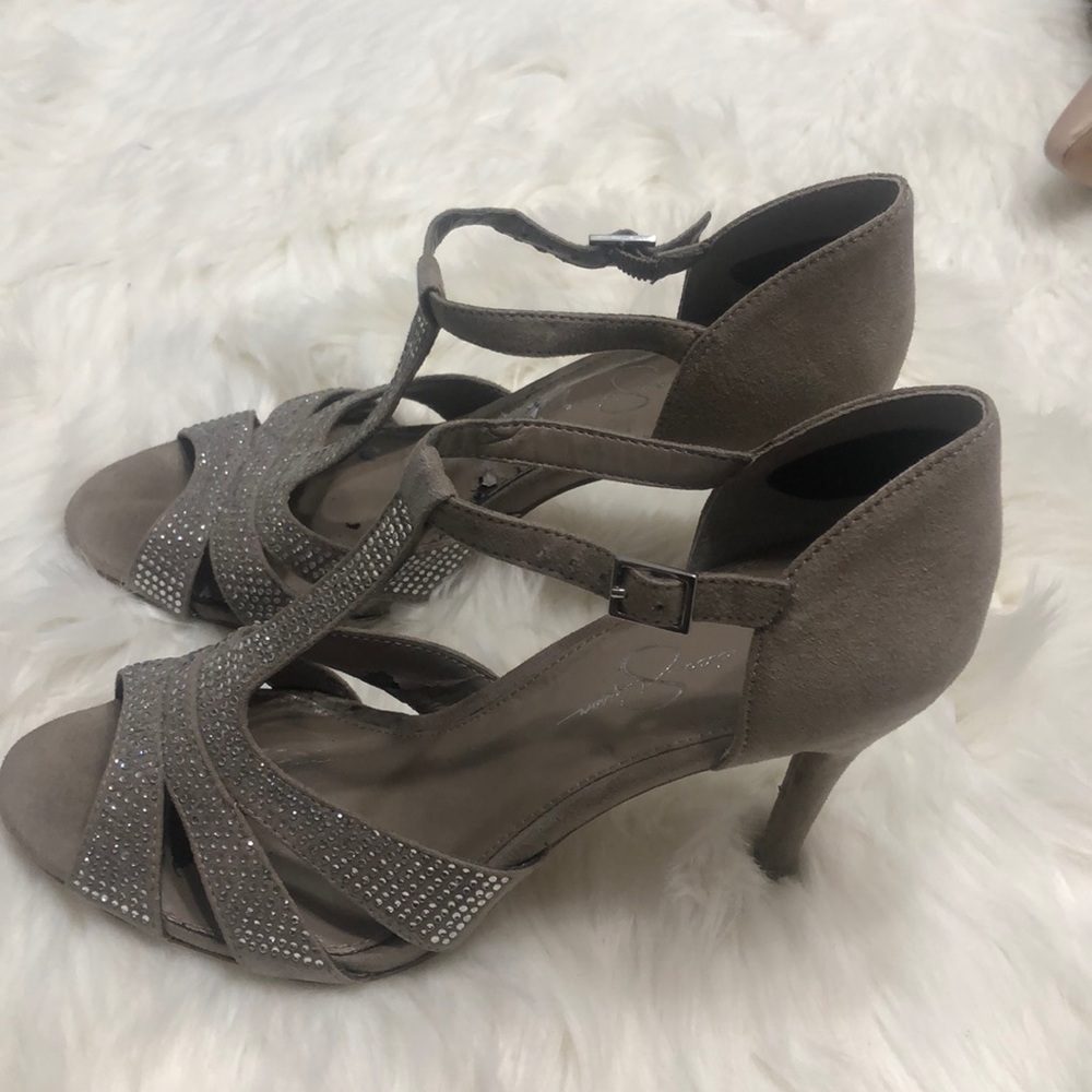 Jessica Simpson taupe  Rhinestone-heels Size 8 - Picture 4 of 8